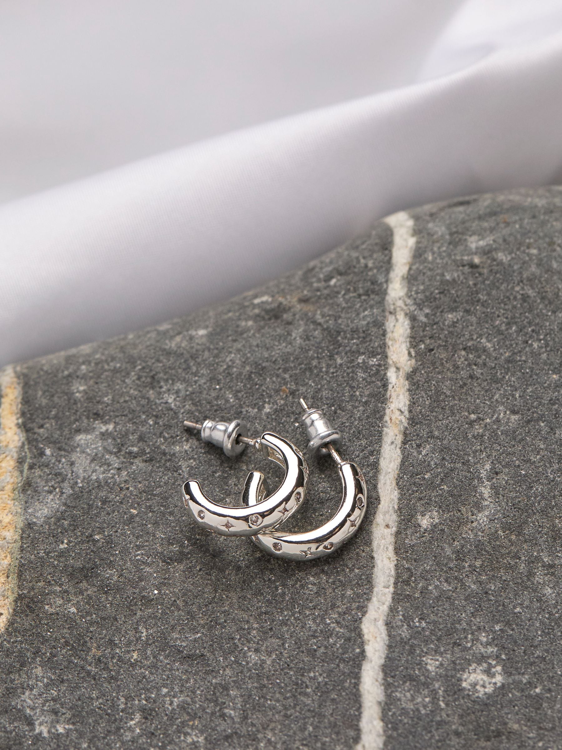 FatFace silver tone gem huggie earrings - British product
