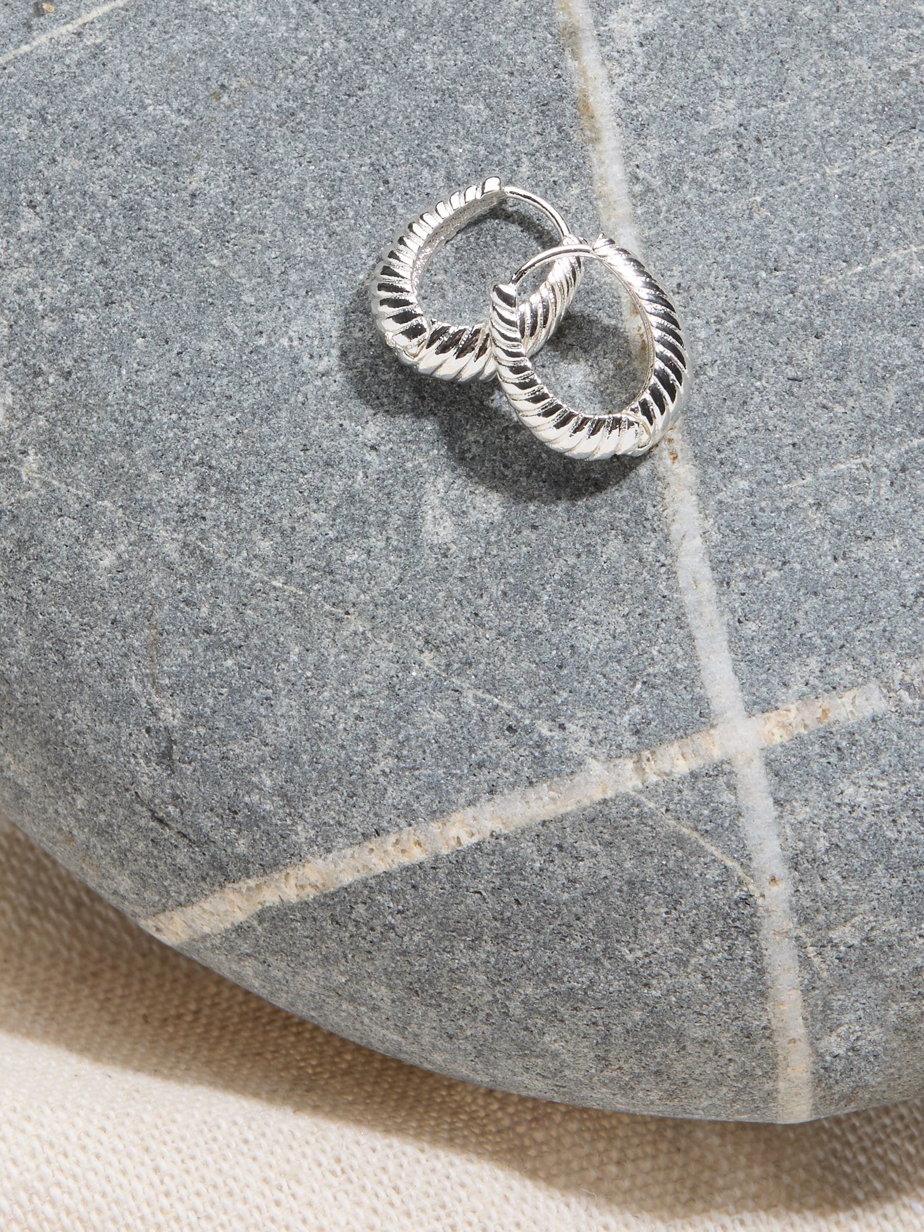FatFace Silver Tone Textured Hoop Earrings