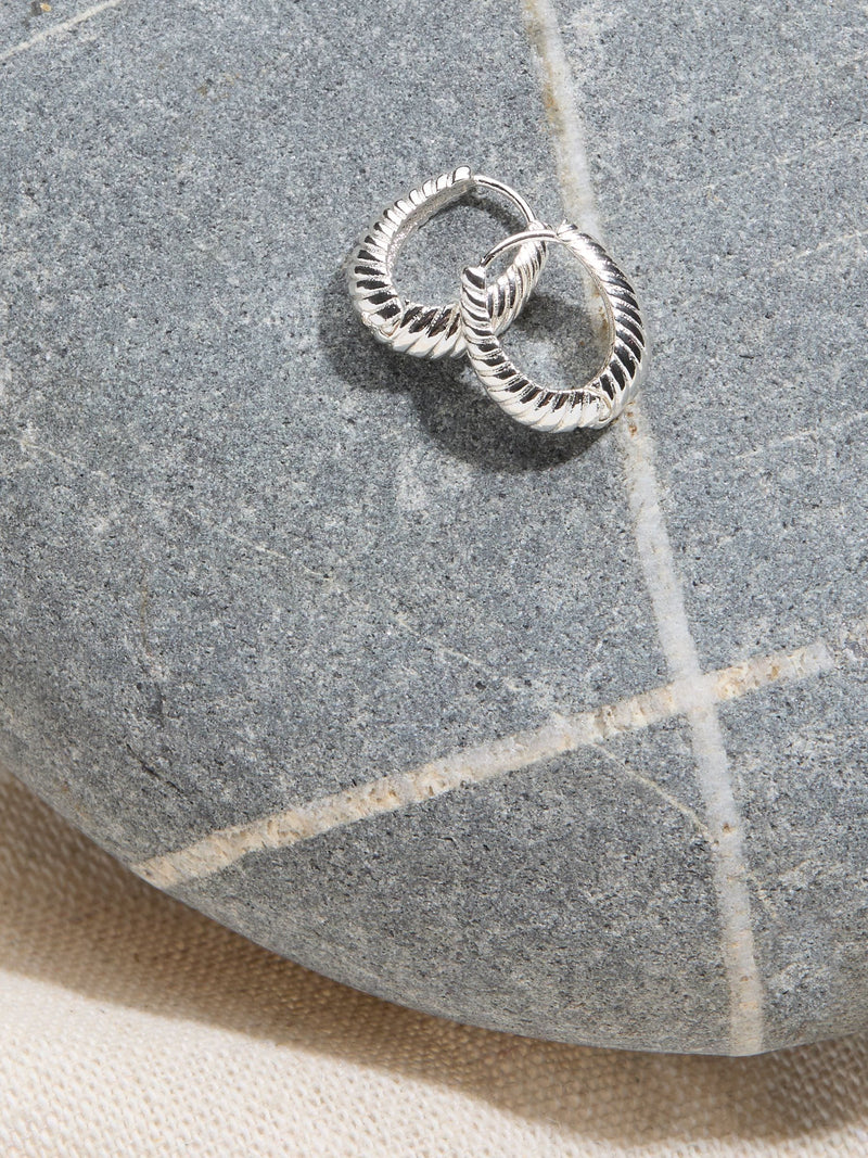 FatFace Silver Tone Textured Hoop Earrings