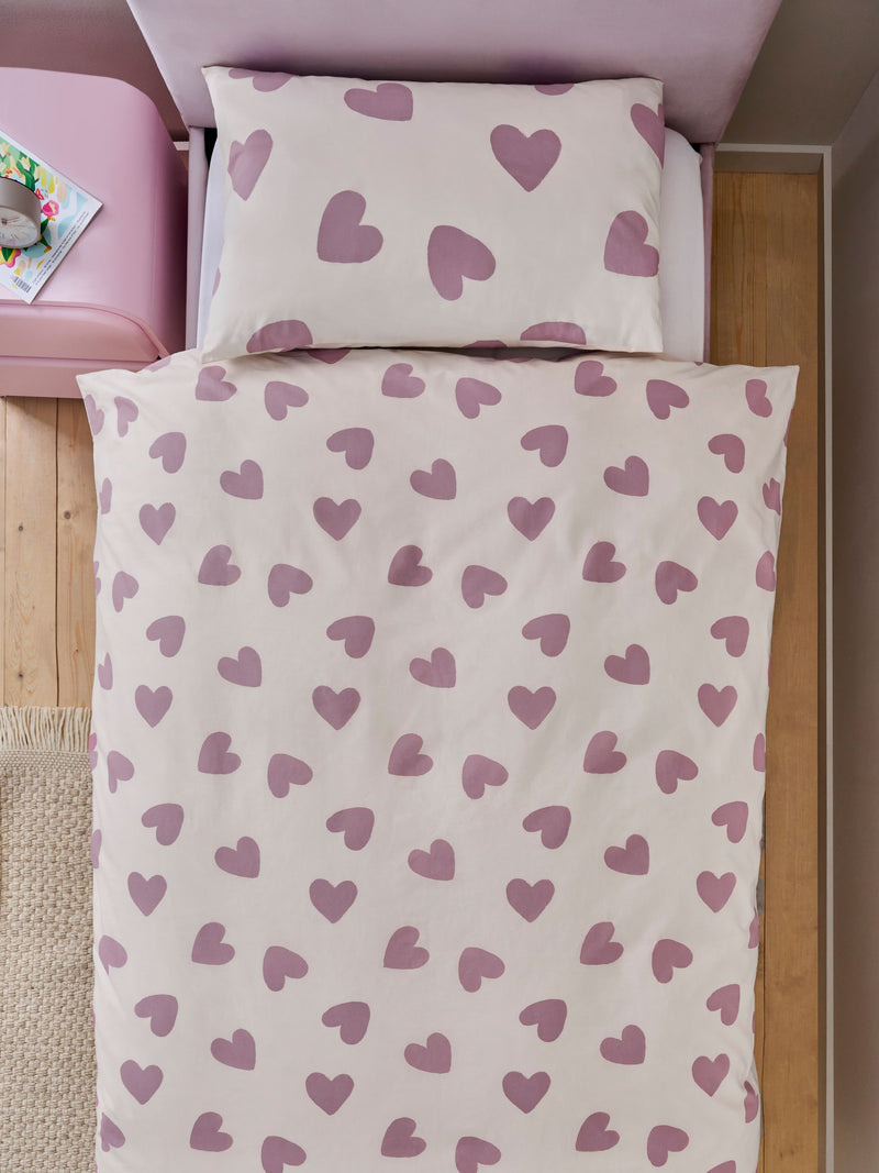 White/Purple Hearts Printed Bedding Duvet Cover and Pillowcase Set