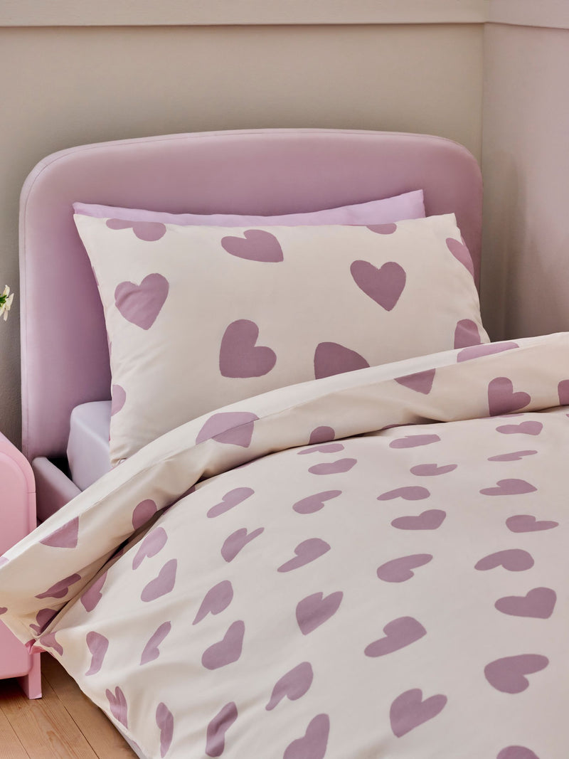 White/Purple Hearts Printed Bedding Duvet Cover and Pillowcase Set