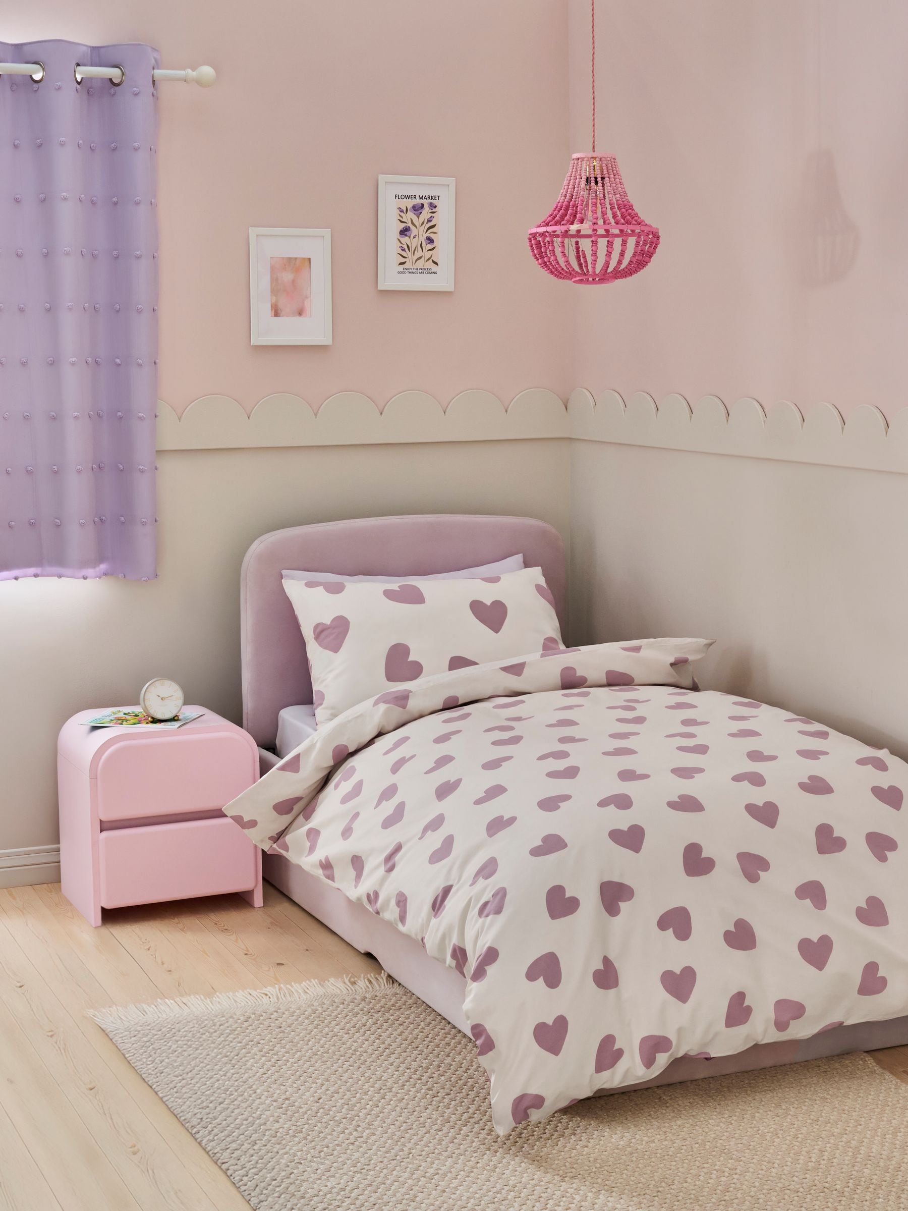 White/Purple Hearts Printed Bedding Duvet Cover and Pillowcase Set
