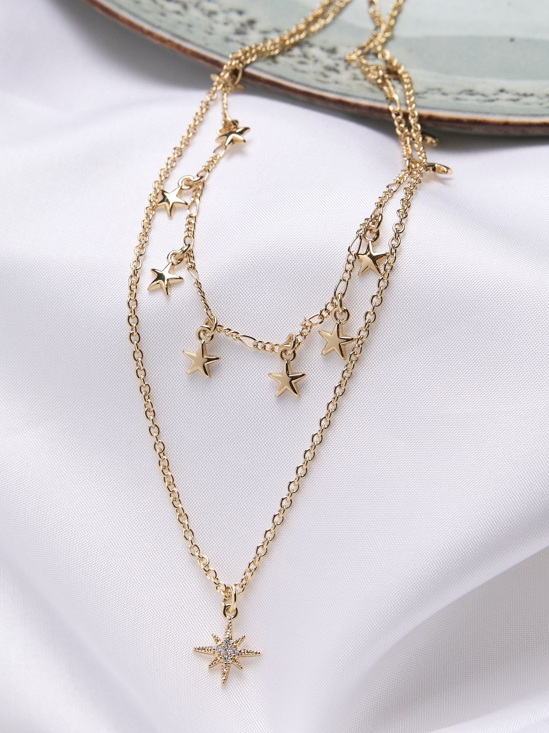 FatFace Gold Tone Star Layered Necklace