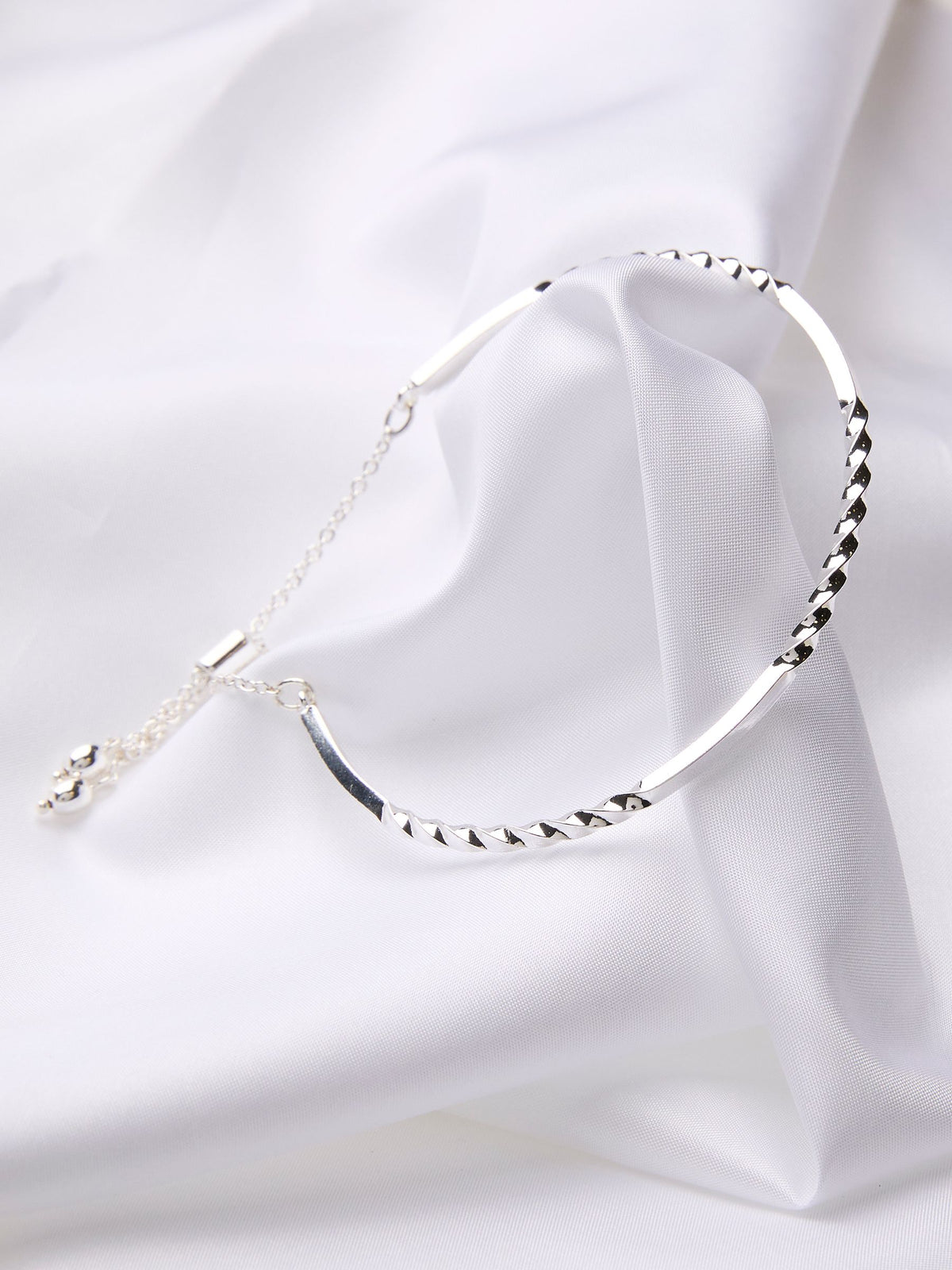 Silver Tone Twist Adjustable Bangle