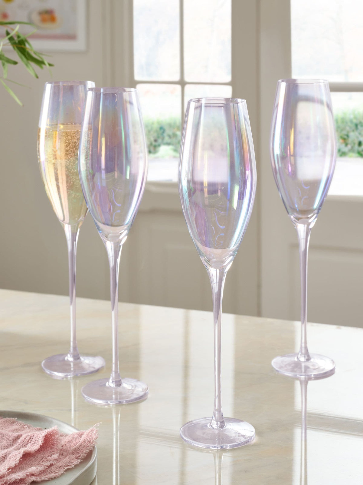 Iridescent Vienna crystal champagne flutes set of 4 (British brand)