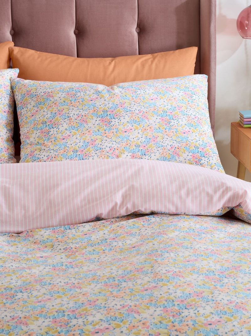 Catherine Lansfield Pink Darcy Floral Reversible Duvet Cover Set - British product