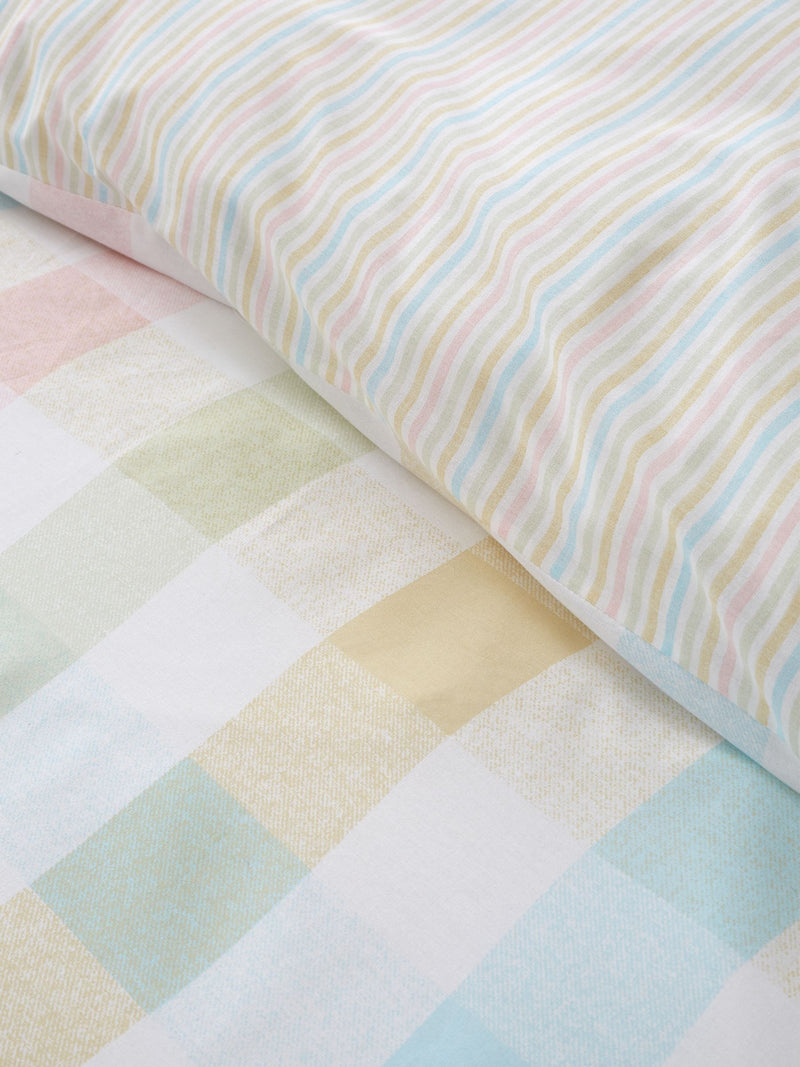 Catherine Lansfield pastel spring check reversible duvet cover set - British product