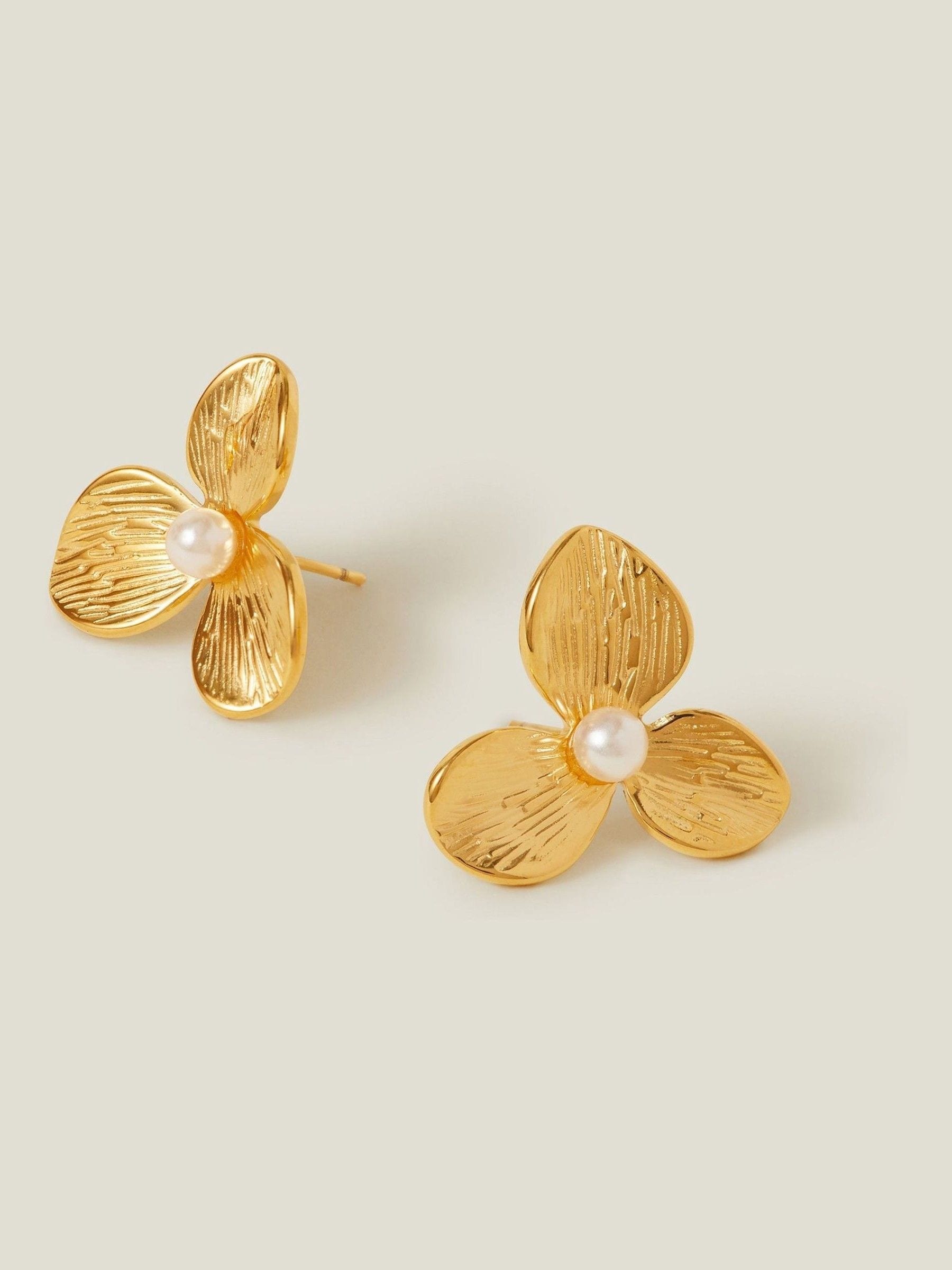Accessorize Gold Plated Pearl Flower Stud Earrings - British product