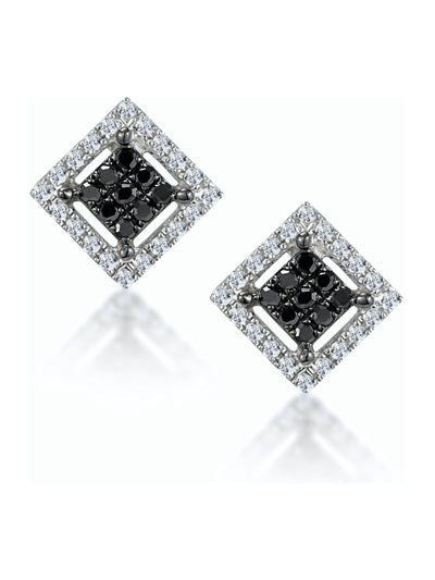 The Diamond Store Black Diamond Square Earrings 9K White Gold