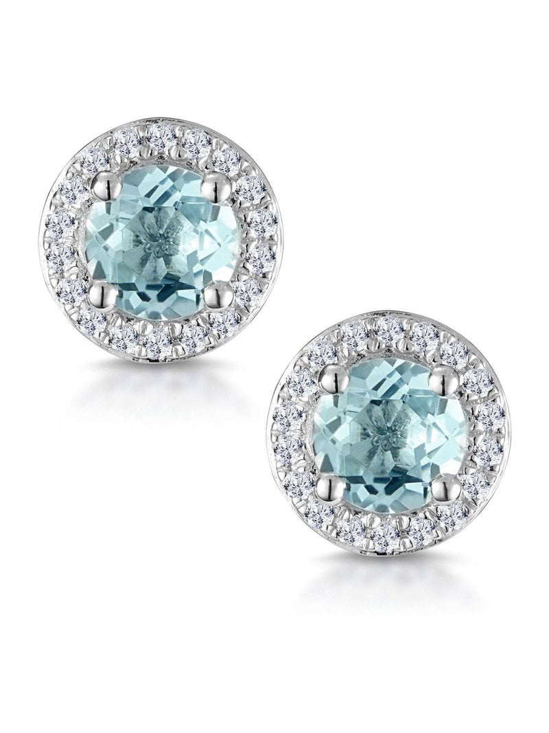 The Diamond Store 9K White Gold 0.69ct Aquamarine and Diamond Halo Stellato Earrings