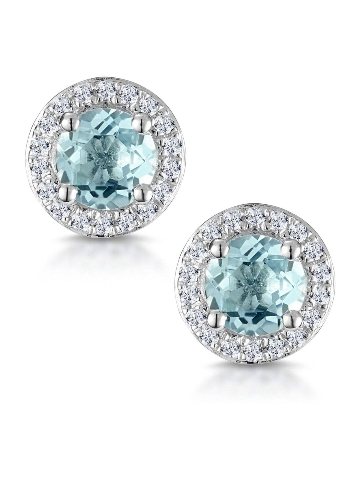 The Diamond Store 9K White Gold 0.69ct Aquamarine and Diamond Halo Stellato Earrings