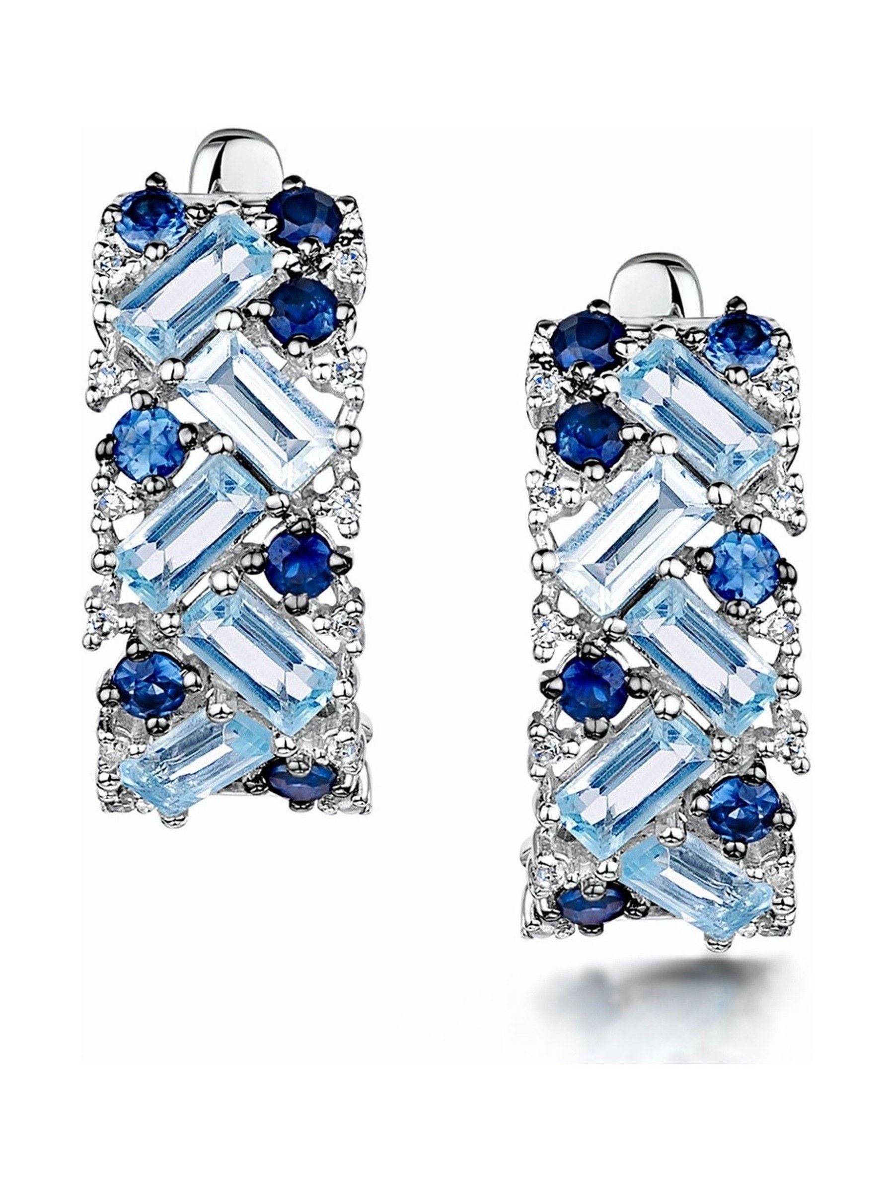 The Diamond Store Blue Topaz Sapphire Earrings with Diamond (British brand)