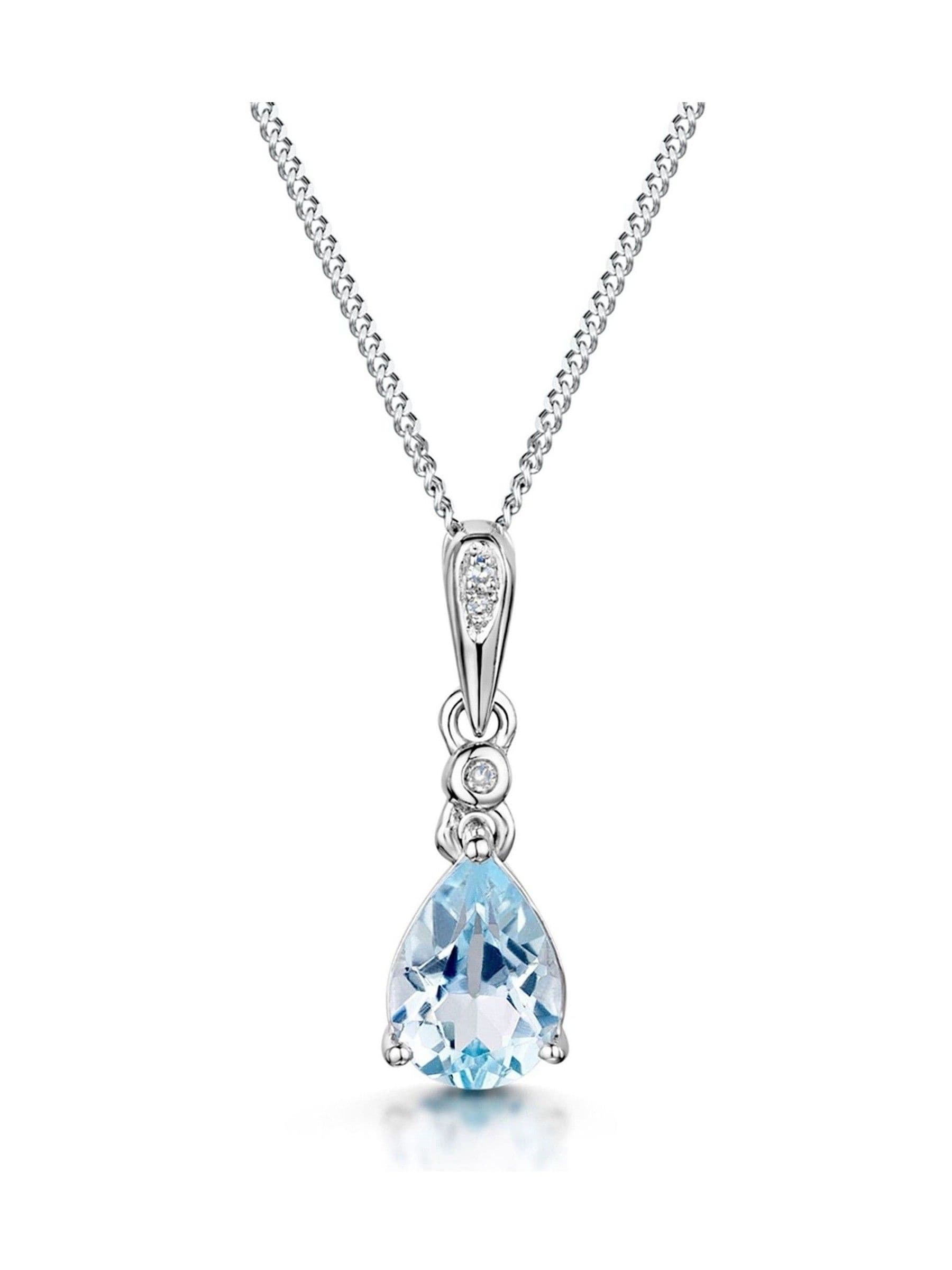 The Diamond Store 9K White Gold Blue Topaz Stellato Collection Diamond Necklace