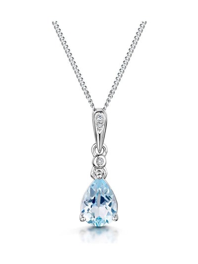 The Diamond Store 9K White Gold Blue Topaz Stellato Collection Diamond Necklace