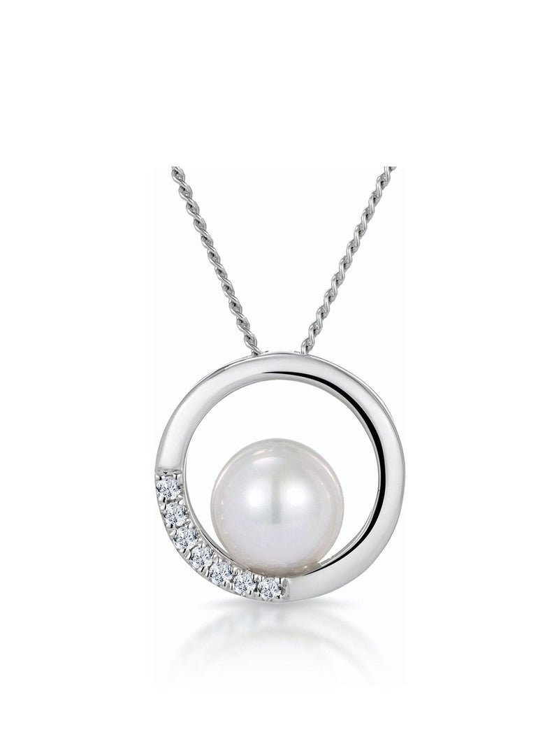 The Diamond Store pearl and diamond circle necklace 9K White Gold (British brand)