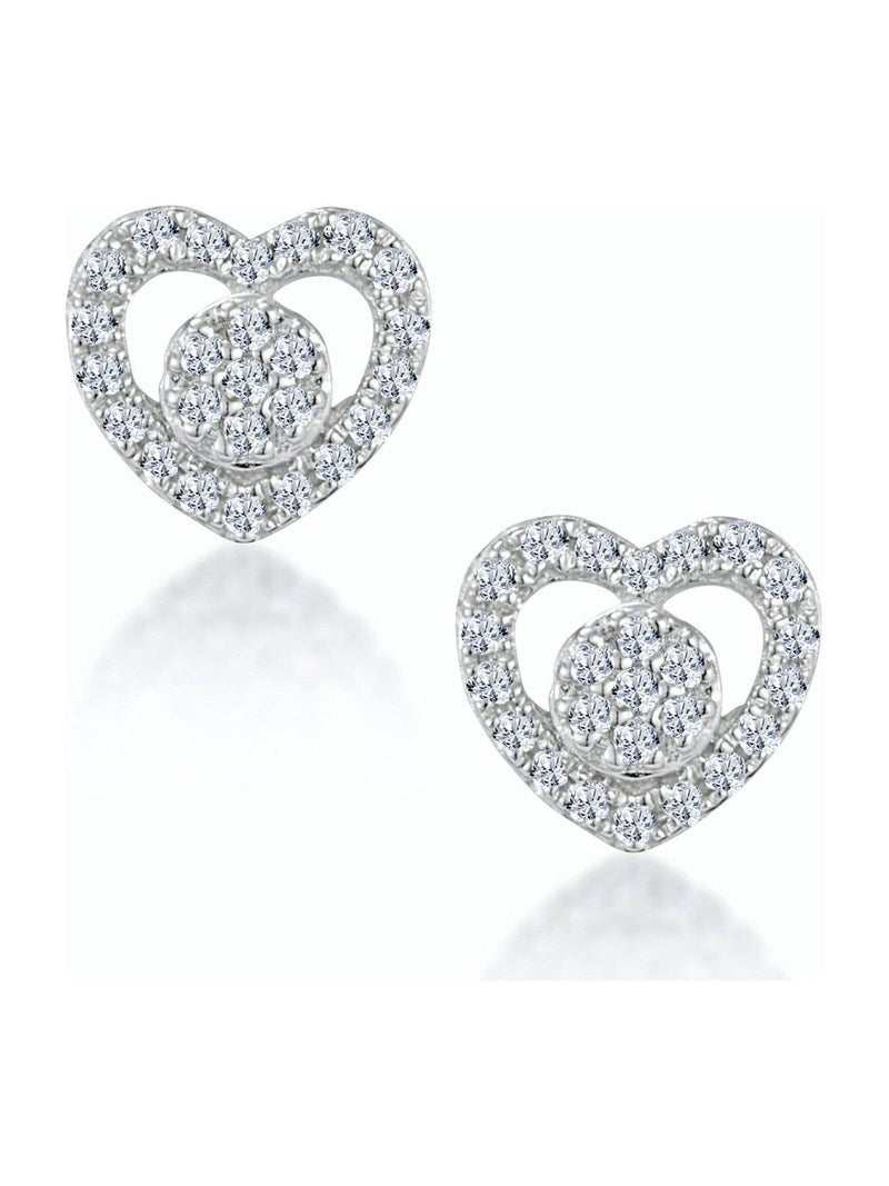 Heart-Shaped Halo Diamond Stud Earrings in 9K White Gold
