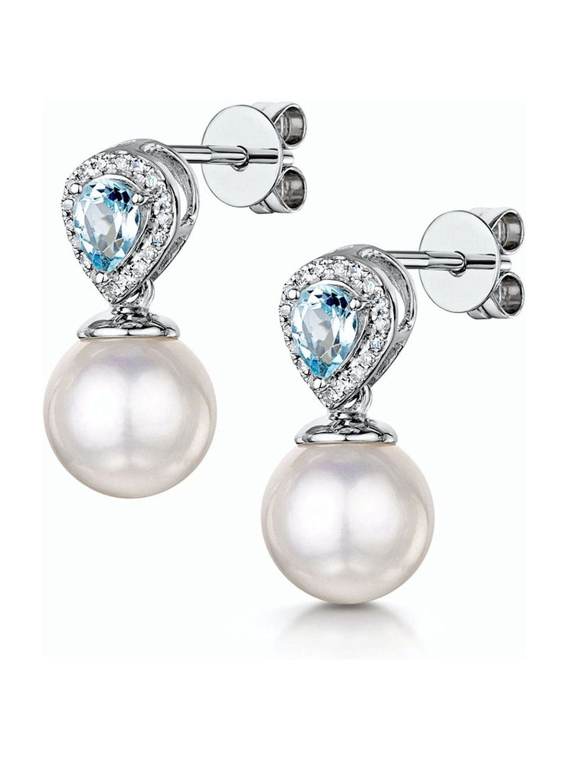 The Diamond Store white gold pearl blue topaz earrings (British brand)