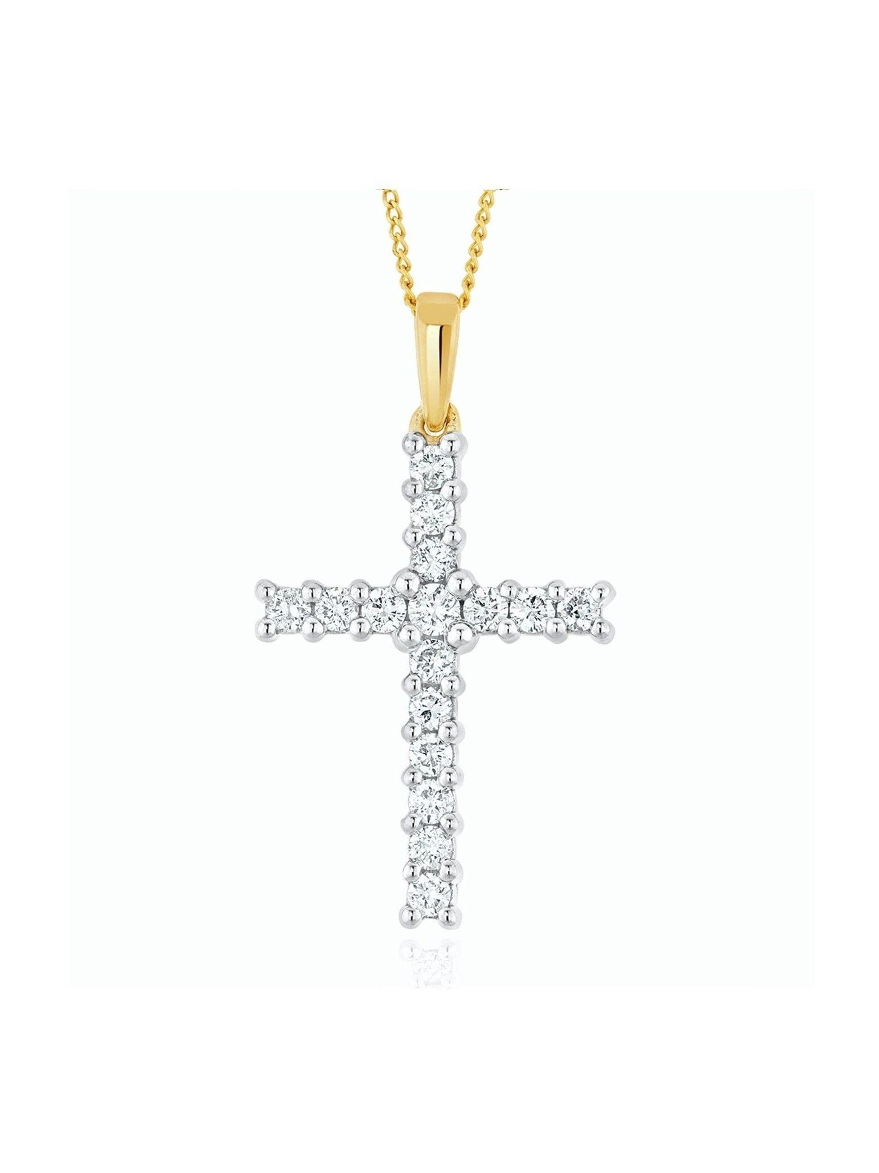 The Diamond Store 9K Yellow Gold 0.50ct H/Si Lab White Diamond Cross Pendant Necklace Claw Set