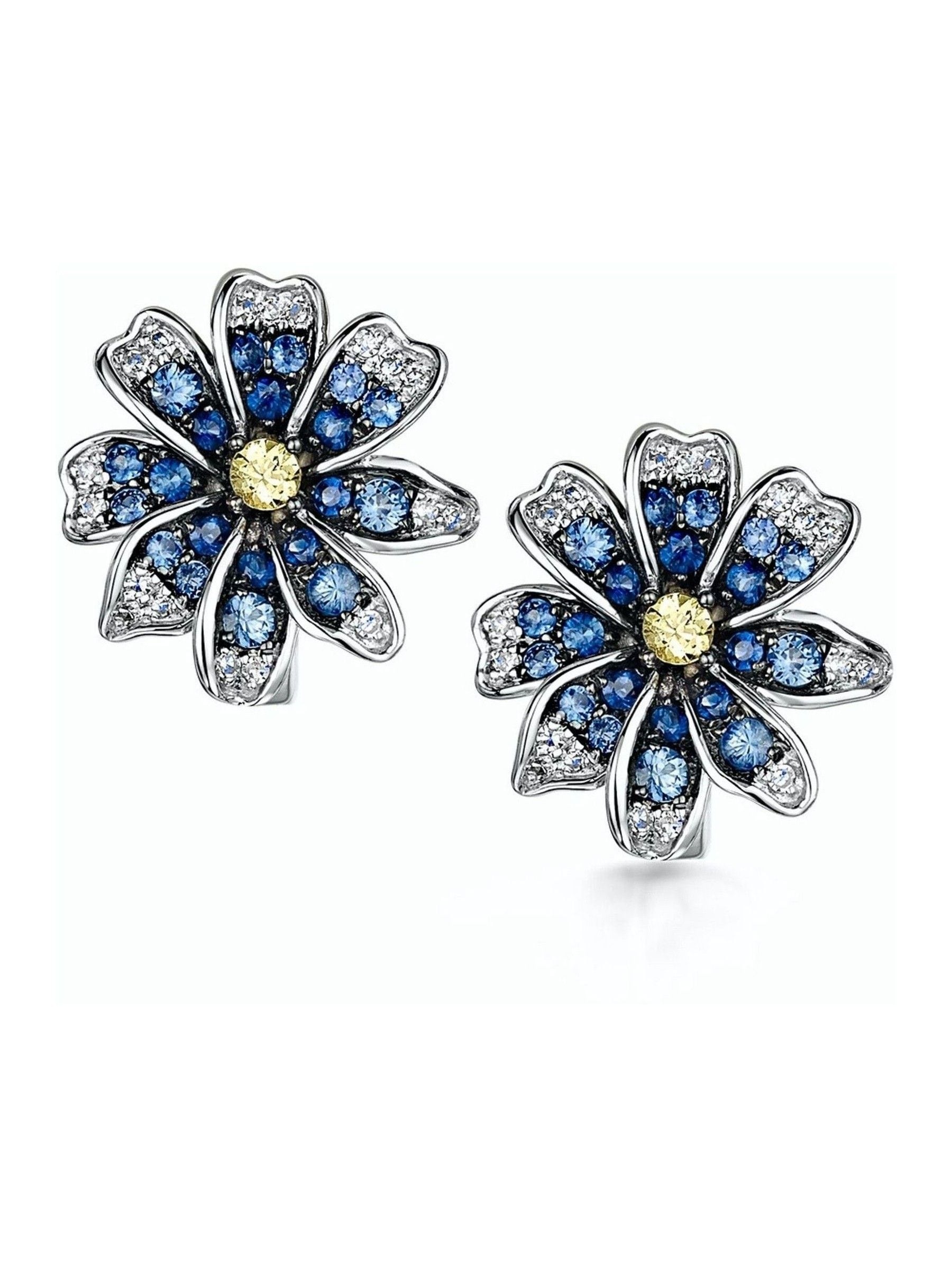 The Diamond Store 9K White Gold Blue and Yellow Sapphire and Diamond Stellato Earrings