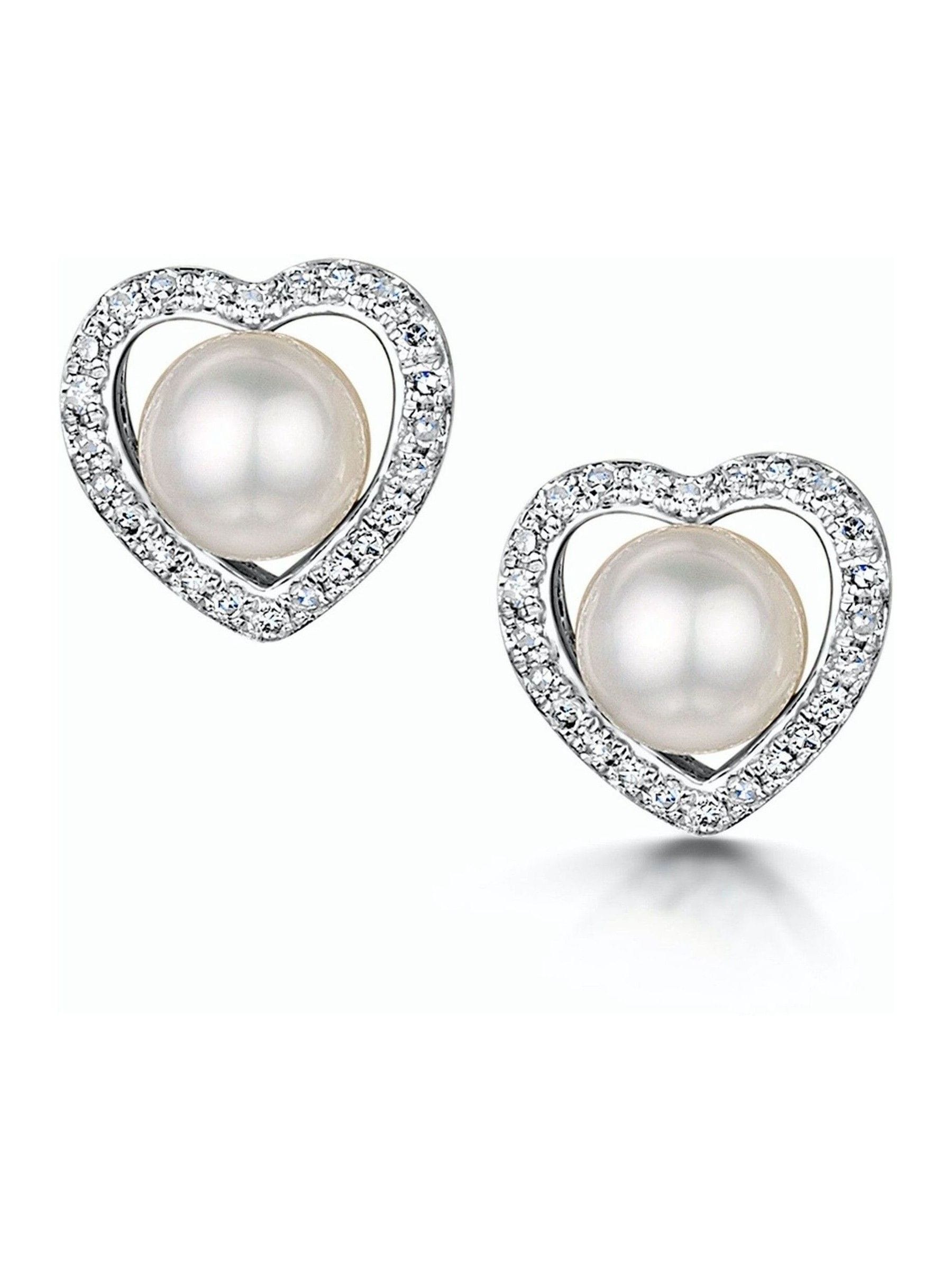 The Diamond Store pearl diamond heart earrings 9K white gold (British brand)