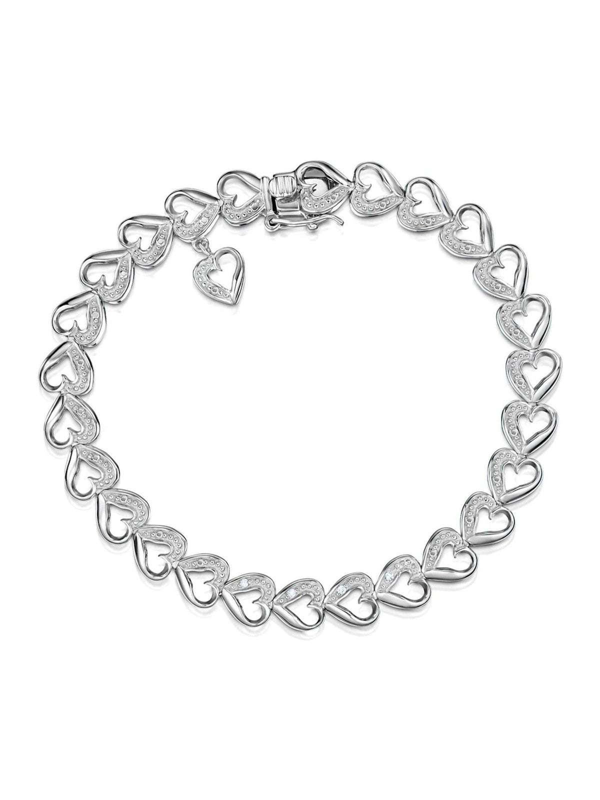Sterling Silver Linked Heart Bracelet with Diamonds 18.5cm Length