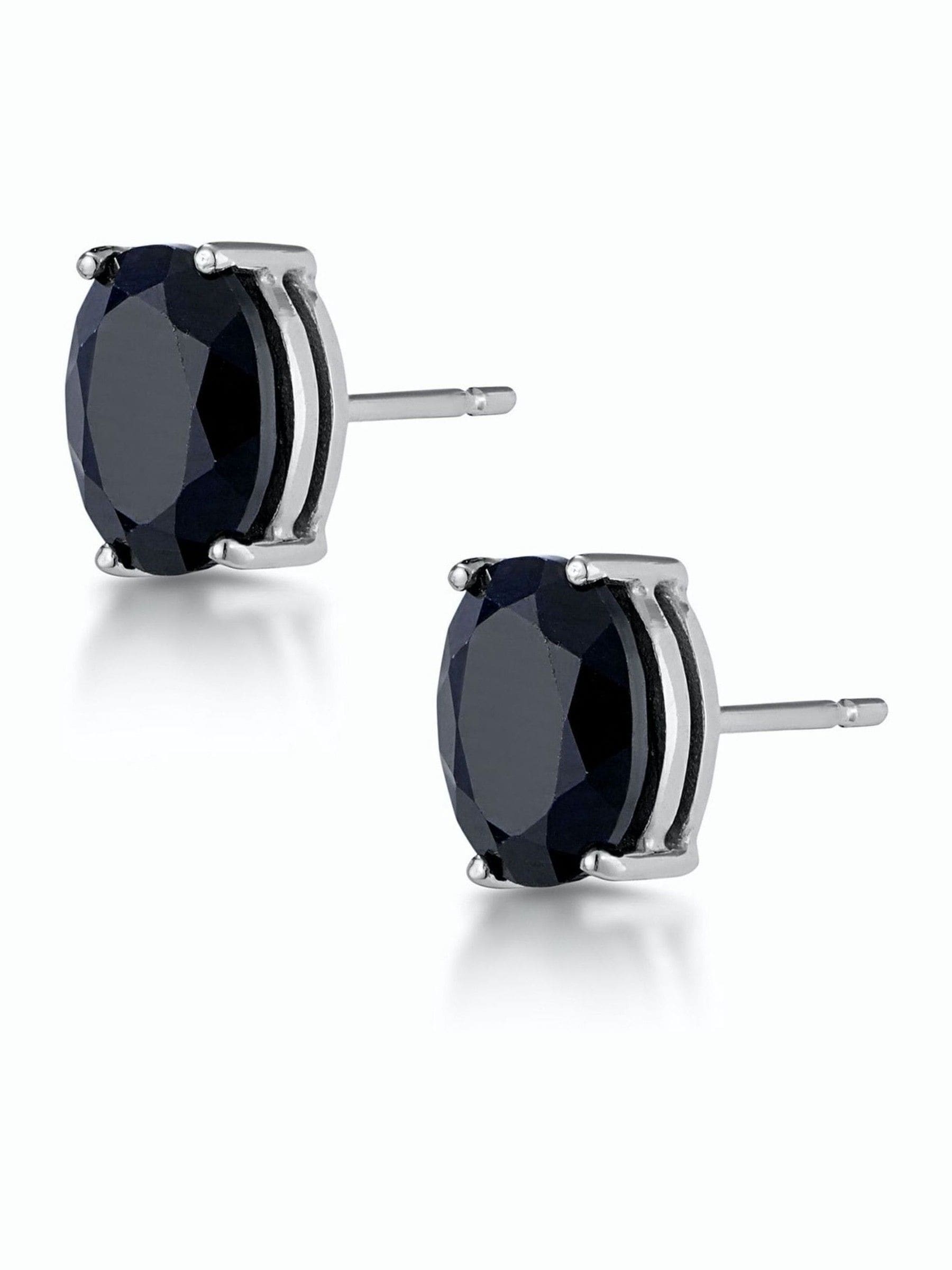 The Diamond Store 9K White Gold Blue Sapphire 7mm x 5mm Earrings