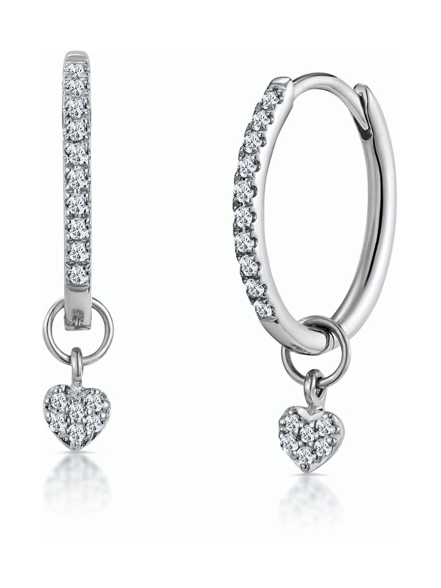 The Diamond Store 9K White Gold Stellato 0.11ct Diamond Encrusted Hoop Heart Earrings