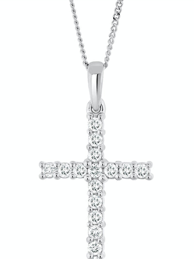 0.25ct Lab Diamond Cross Pendant Necklace in 9K White Gold with Adjustable Chain