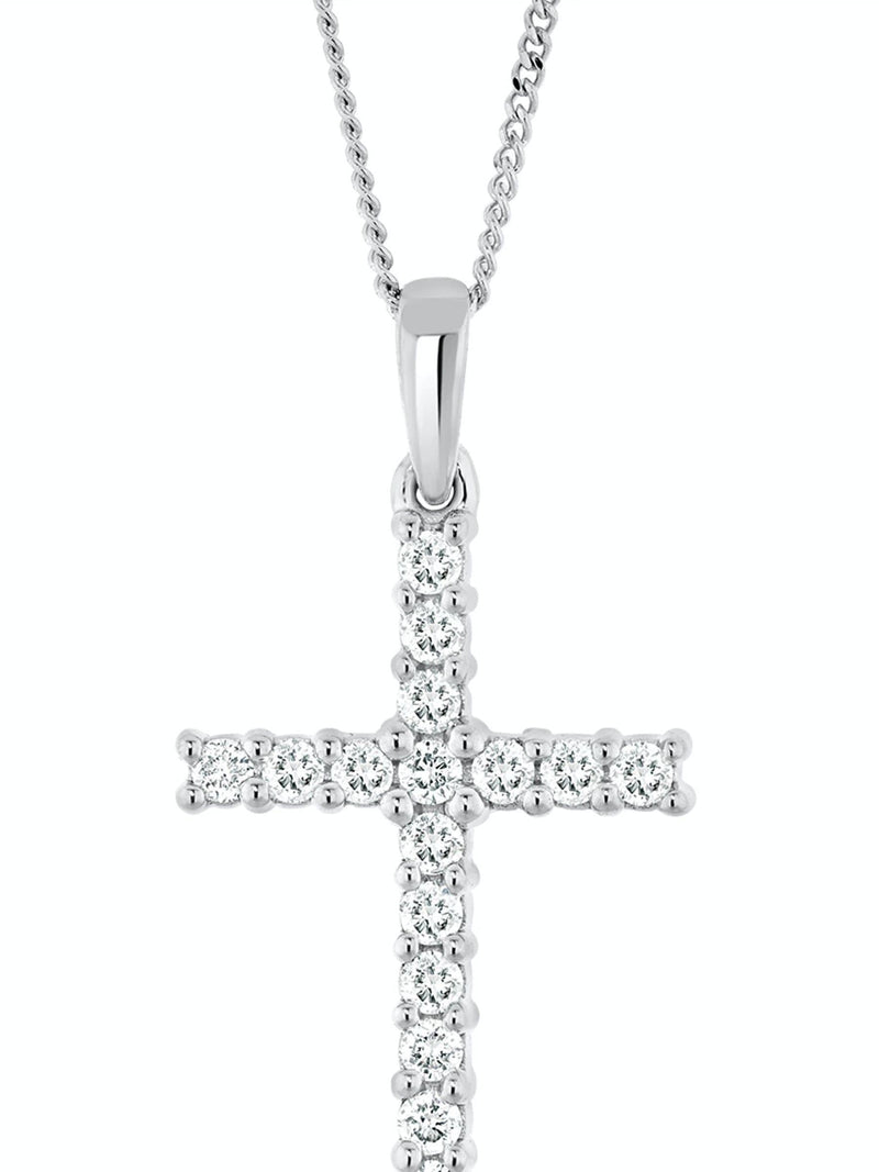 0.25ct Lab Diamond Cross Pendant Necklace in 9K White Gold with Adjustable Chain