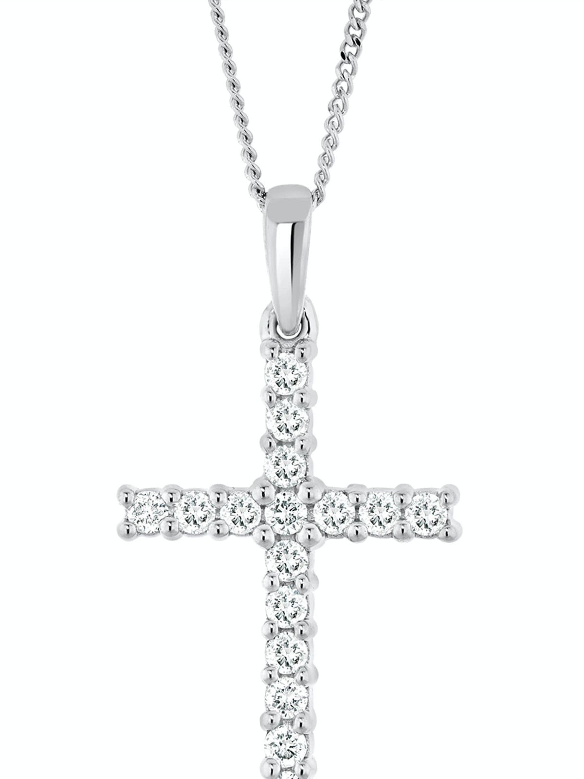 0.25ct Lab Diamond Cross Pendant Necklace in 9K White Gold with Adjustable Chain