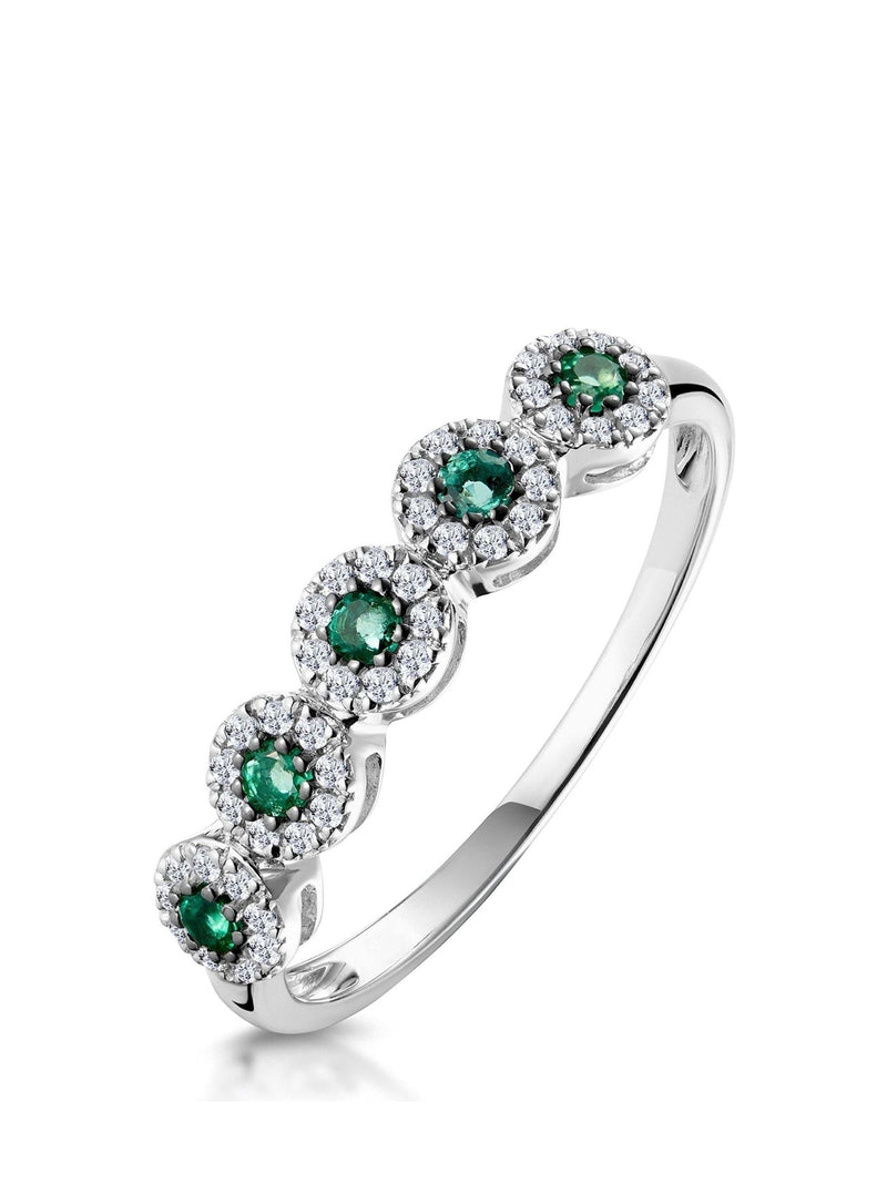 The Diamond Store 9K White Gold Emerald and Halo Diamond Stellato Eternity Ring
