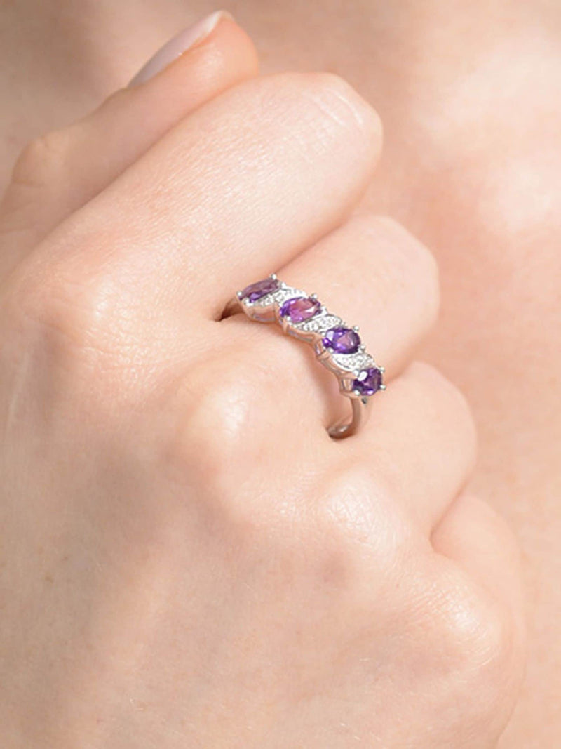 9K White Gold 0.74ct Purple Amethyst and Diamond Ring