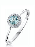 9K White Gold 0.37ct Aquamarine and 0.08ct Diamond Halo Ring