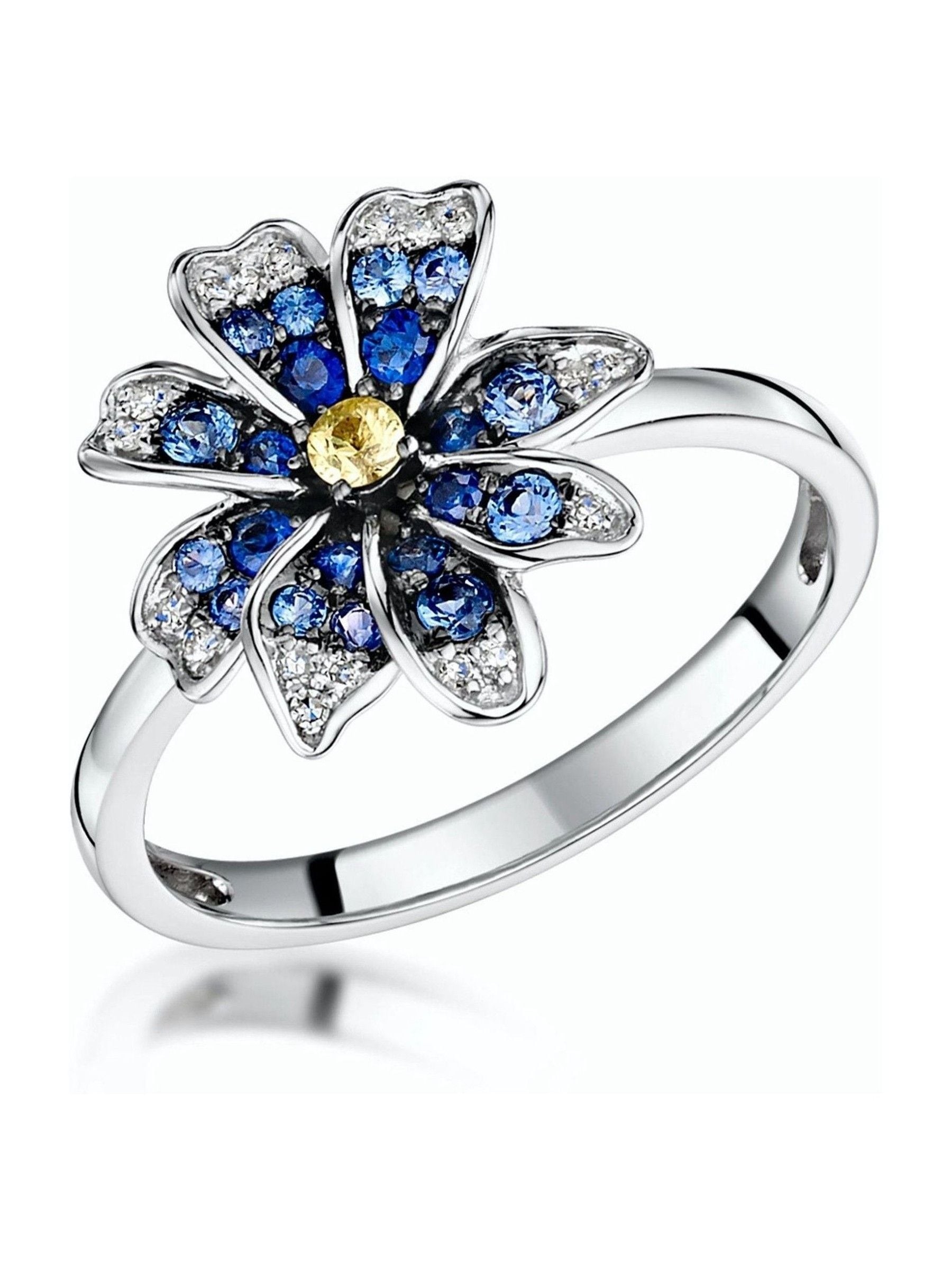 The Diamond Store 9K White Gold Sapphire Yellow Sapphire and Diamond Stellato Ring
