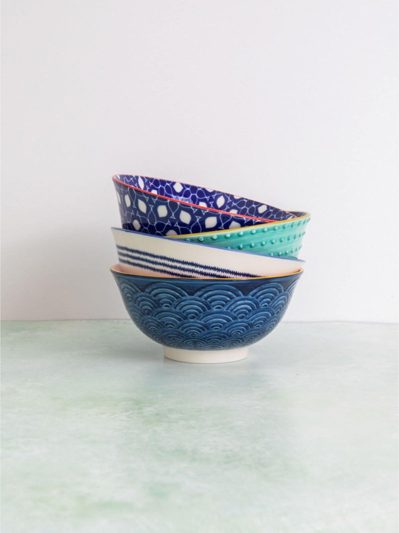 Kitchencraft Set of 4 Blue Patterned Ceramic Cereal Bowls