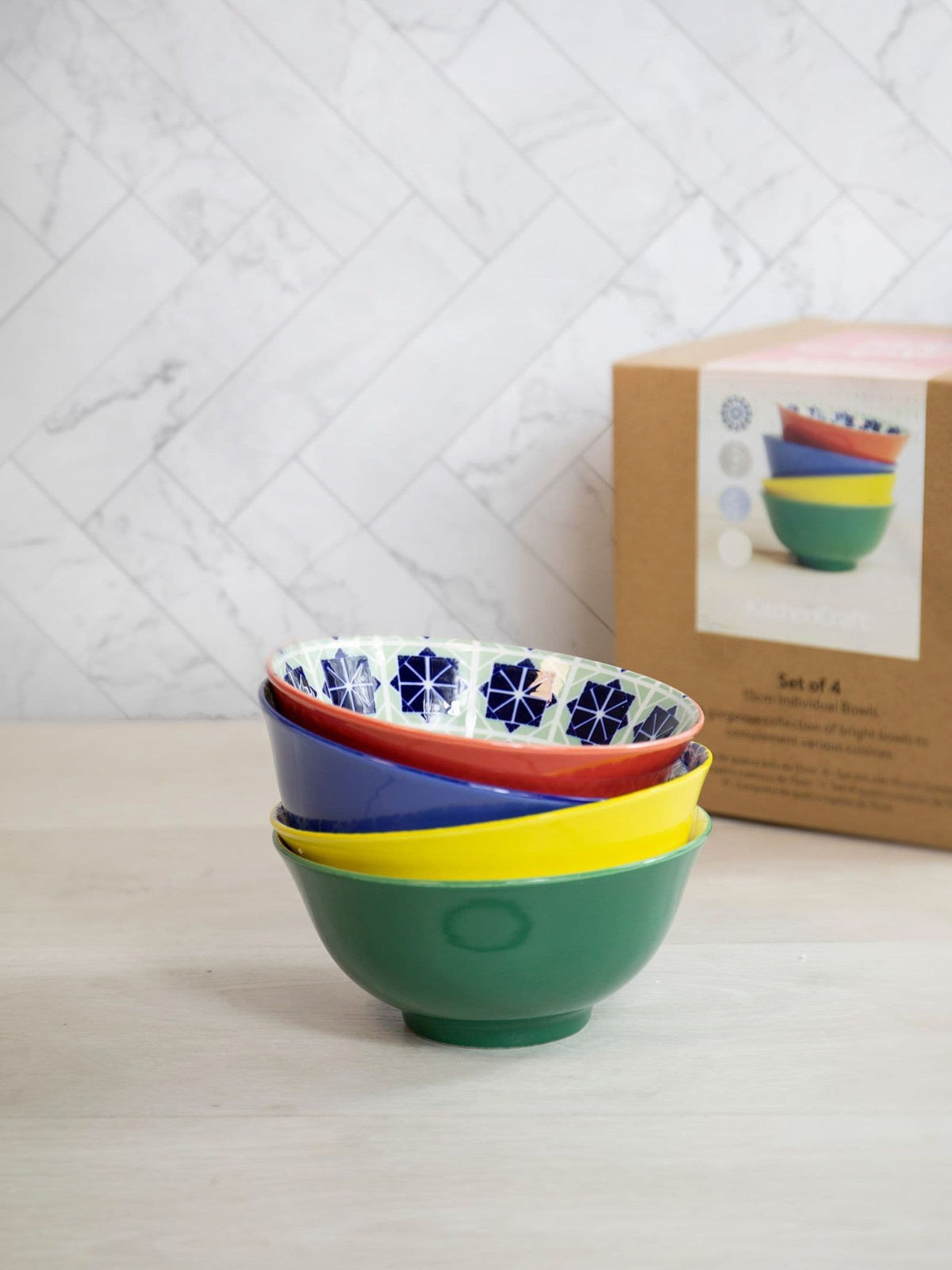Kitchencraft multi-coloured patterned ceramic cereal bowls 15cm, UK version