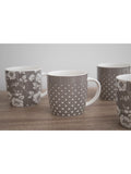 Kitchencraft grey floral polka dot ceramic mugs 425ml, UK version