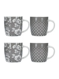 Kitchencraft grey floral polka dot ceramic mugs 425ml, UK version