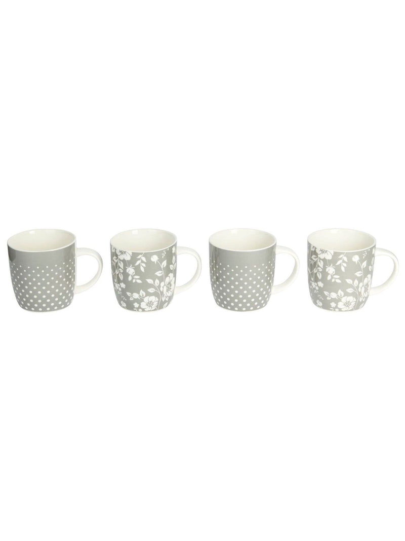 Kitchencraft grey floral polka dot ceramic mugs 425ml, UK version