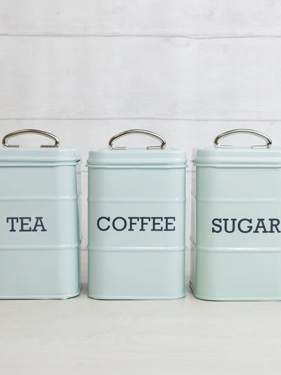Kitchencraft Blue Metal Coffee Sugar and Tea Canisters