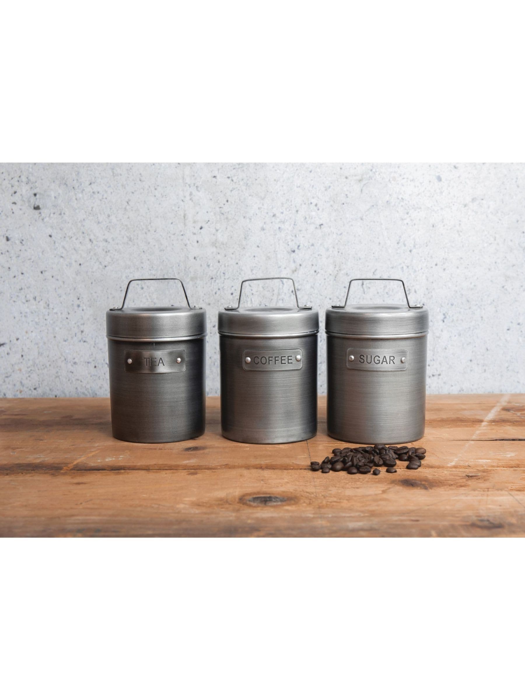 Kitchencraft grey metal tea coffee sugar canisters, 1 litre, UK version
