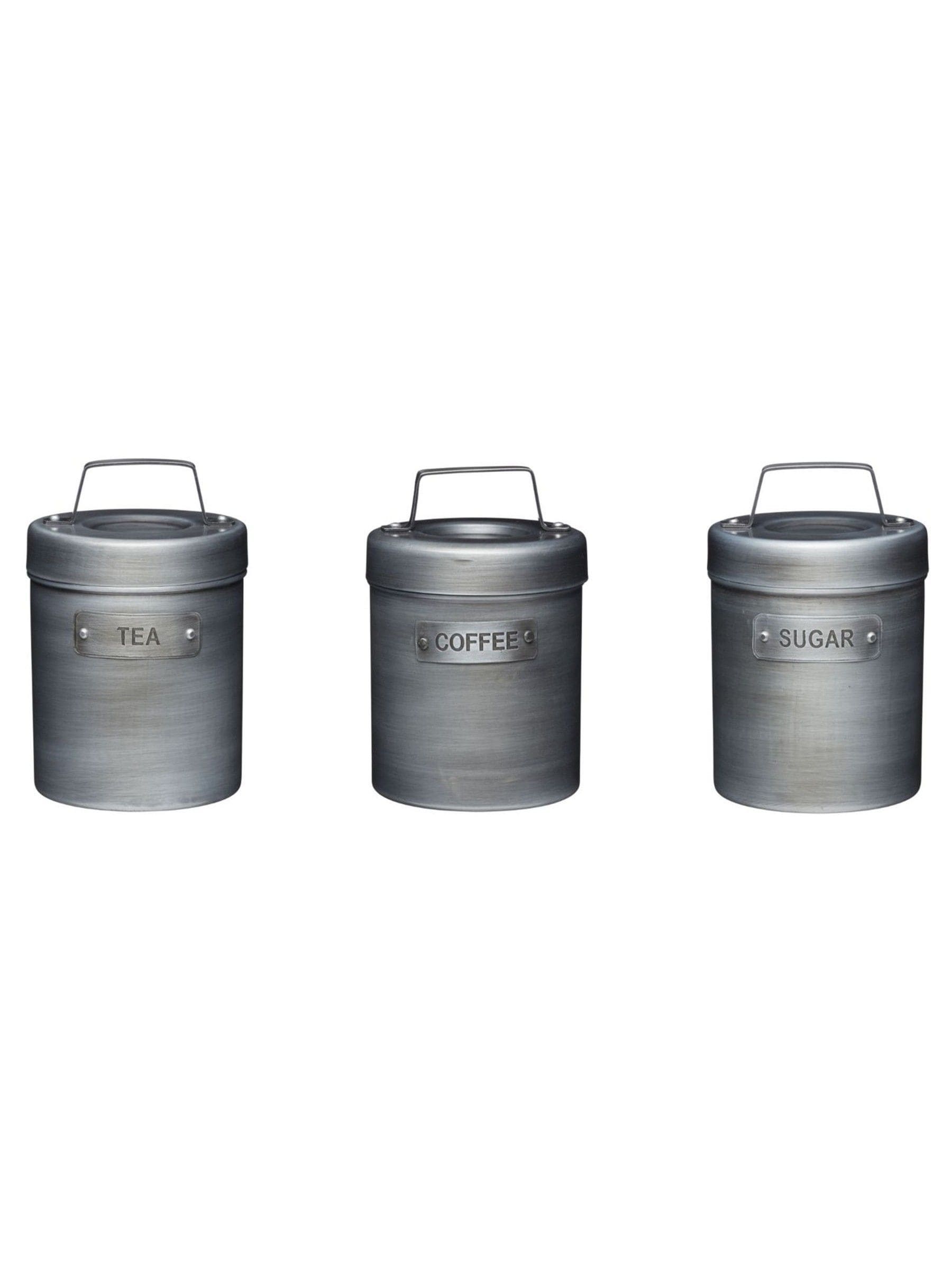 Kitchencraft grey metal tea coffee sugar canisters, 1 litre, UK version