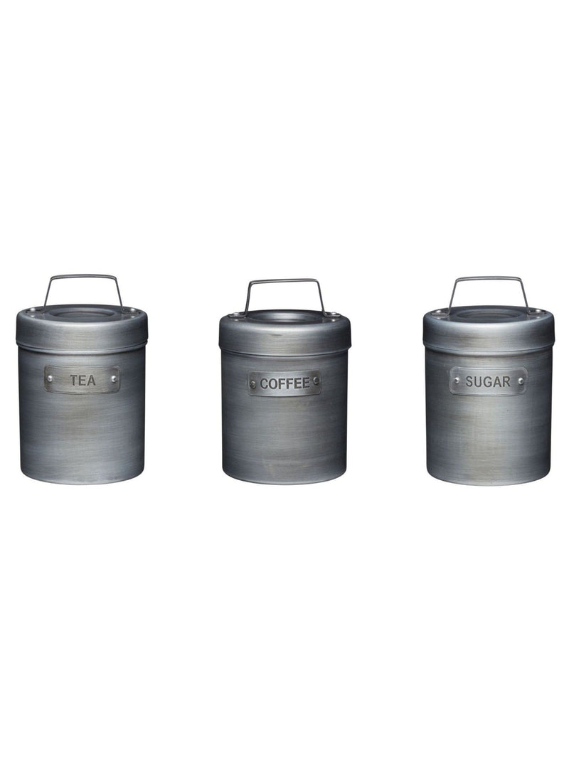 Kitchencraft grey metal tea coffee sugar canisters, 1 litre, UK version