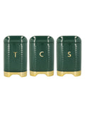 Kitchencraft green textured geometric tea coffee sugar canisters set, UK version