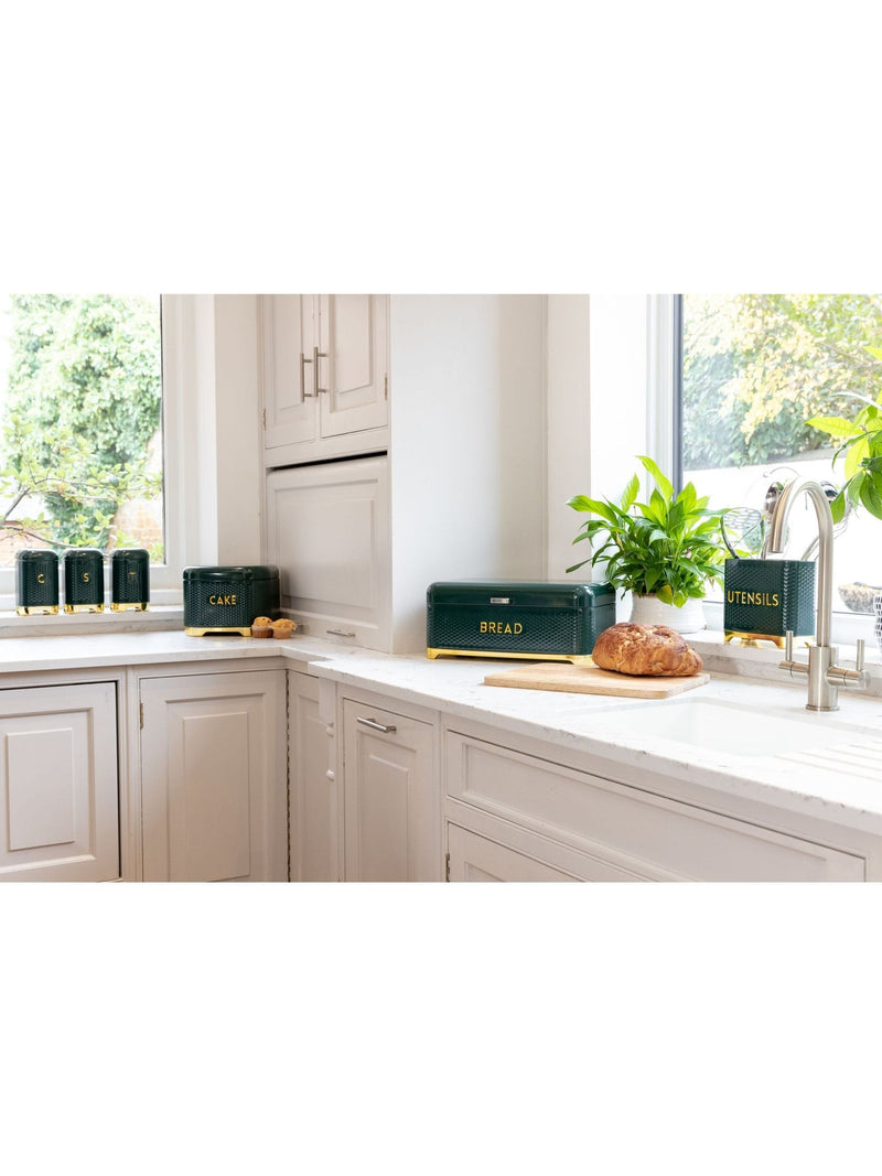 Kitchencraft green textured geometric tea coffee sugar canisters set, UK version