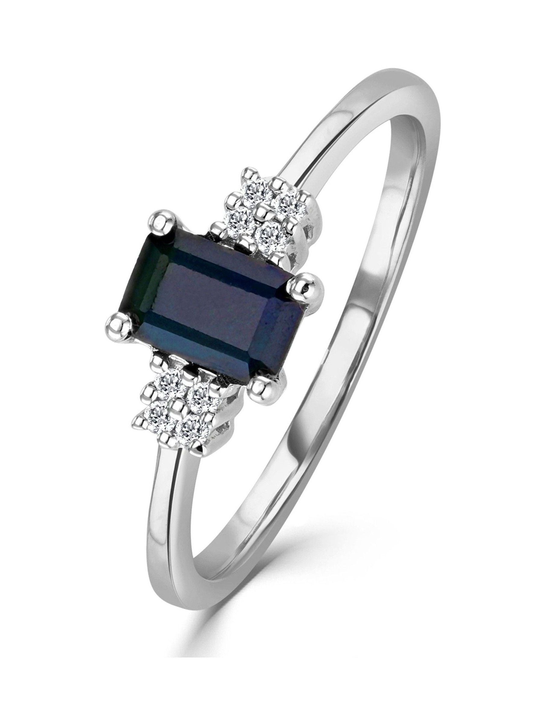 The Diamond Store 9K White Gold Sapphire 6 x 4mm And Diamond Ring
