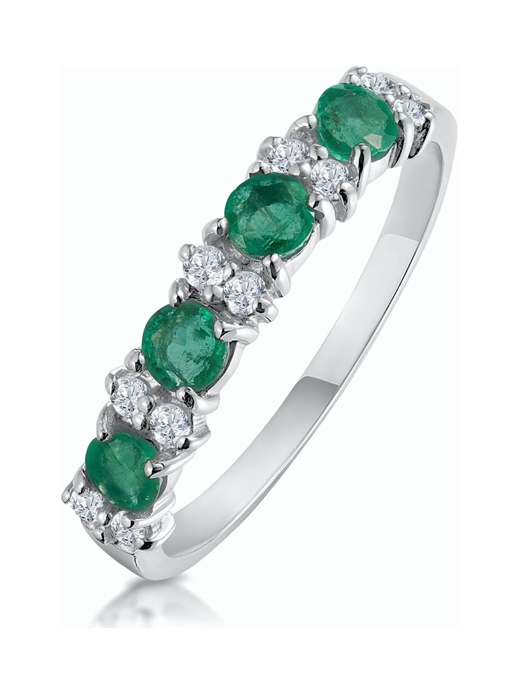 The Diamond Store 9K White Gold Green Emerald 0.60ct And Diamond Ring