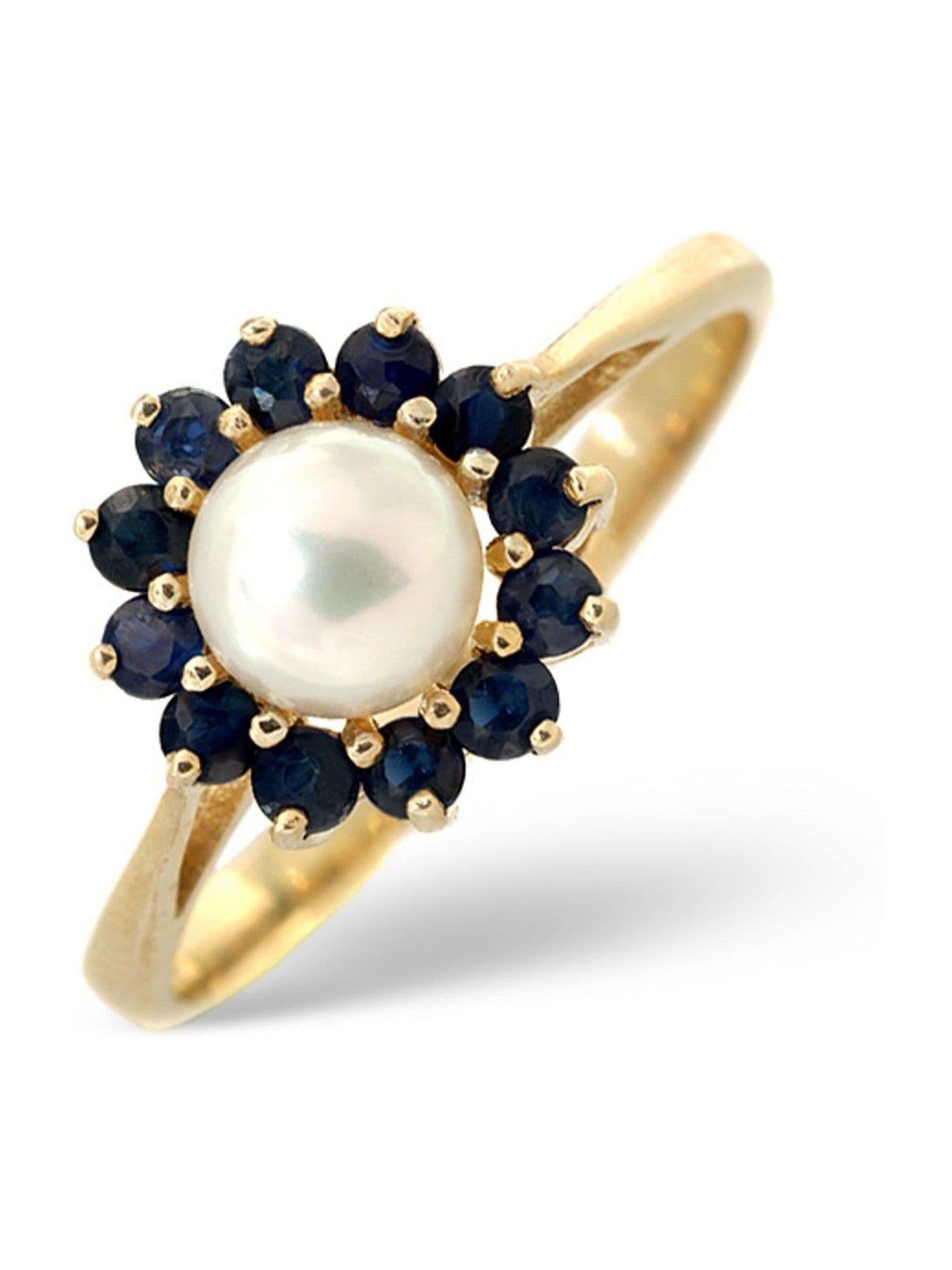 The Diamond Store 9K Gold Pearl And Sapphire Ring