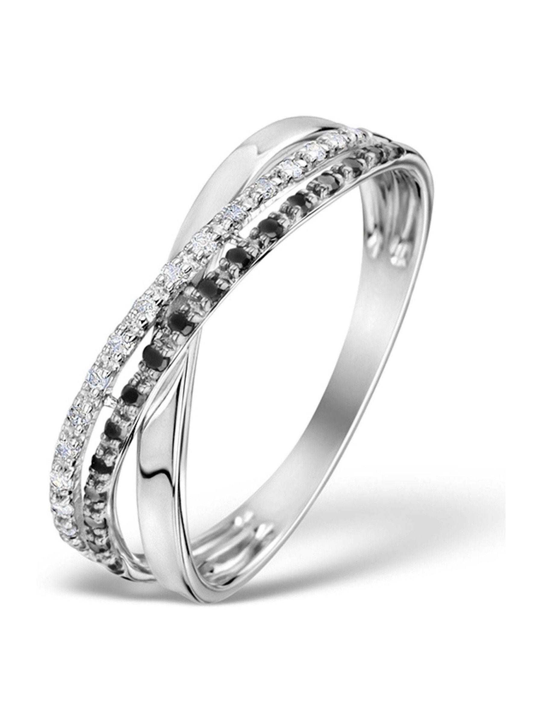 The Diamond Store 9K White Gold Black 0.09ct And Diamond Crossover Ring
