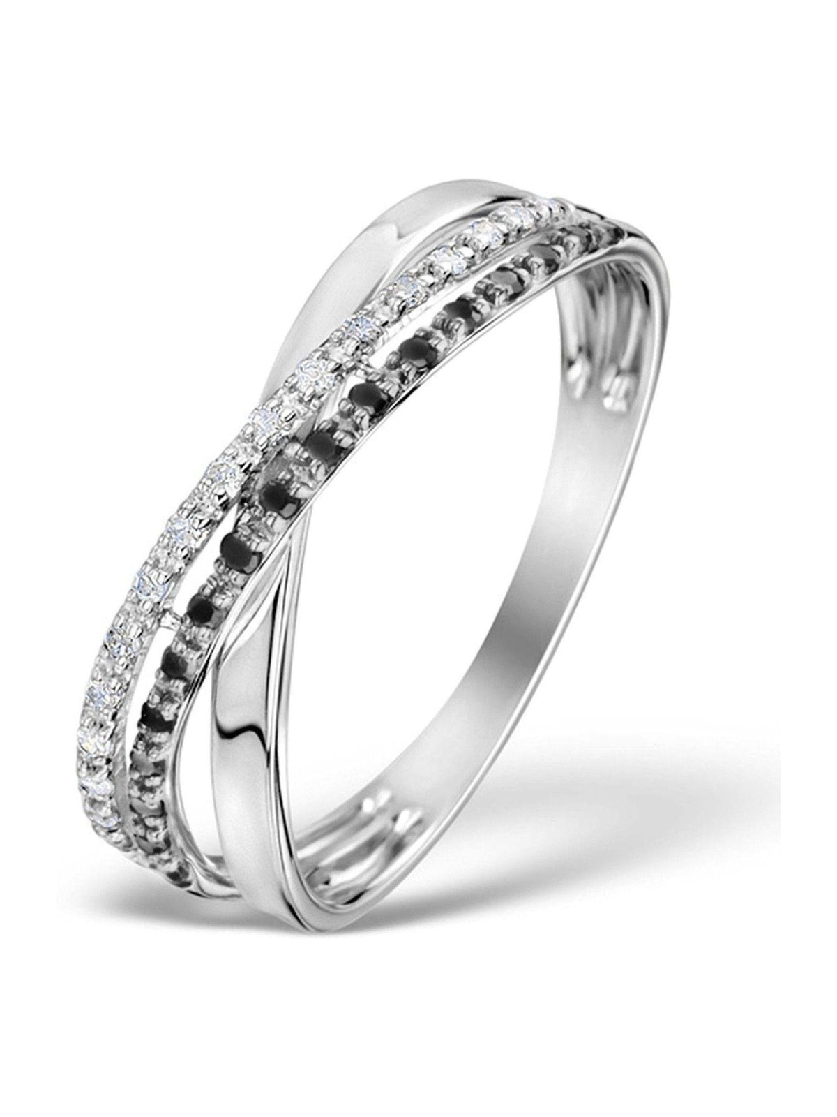 The Diamond Store 9K White Gold Black 0.09ct And Diamond Crossover Ring